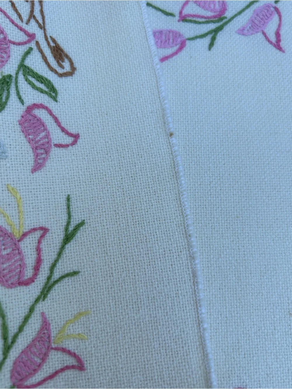 Vintage Placemat Pink Floral Basket Embroidered Linen Placemat Lot of Four 11x16